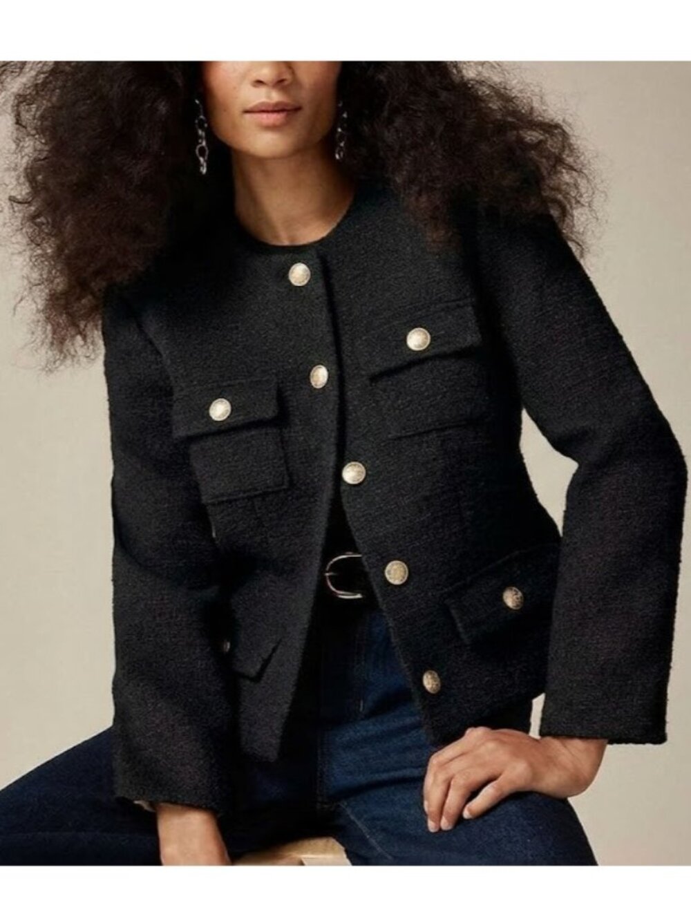NWT J.Crew Isabelle Lady Jacket in Black Gold Button Front Tweed 18 $248